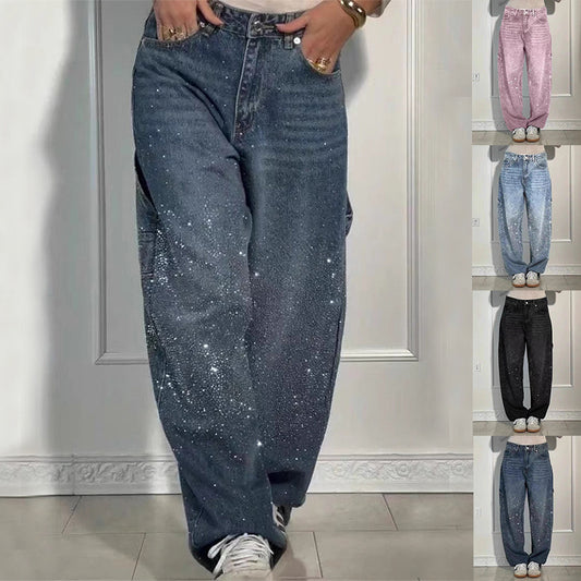 Jeans Shiny a Gamba Dritta con Tasche - Stile Streetwear Donna