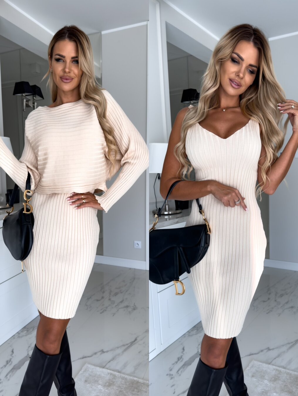 Completo 2 Pezzi Donna - Top a Maniche Lunghe e Gonna Aderente