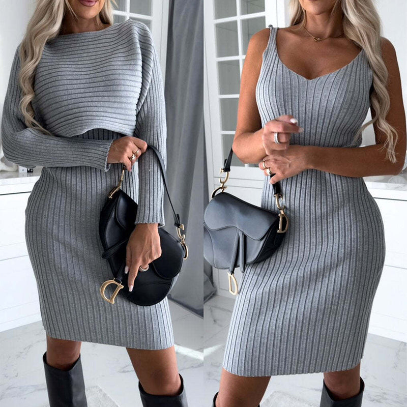 Completo 2 Pezzi Donna - Top a Maniche Lunghe e Gonna Aderente