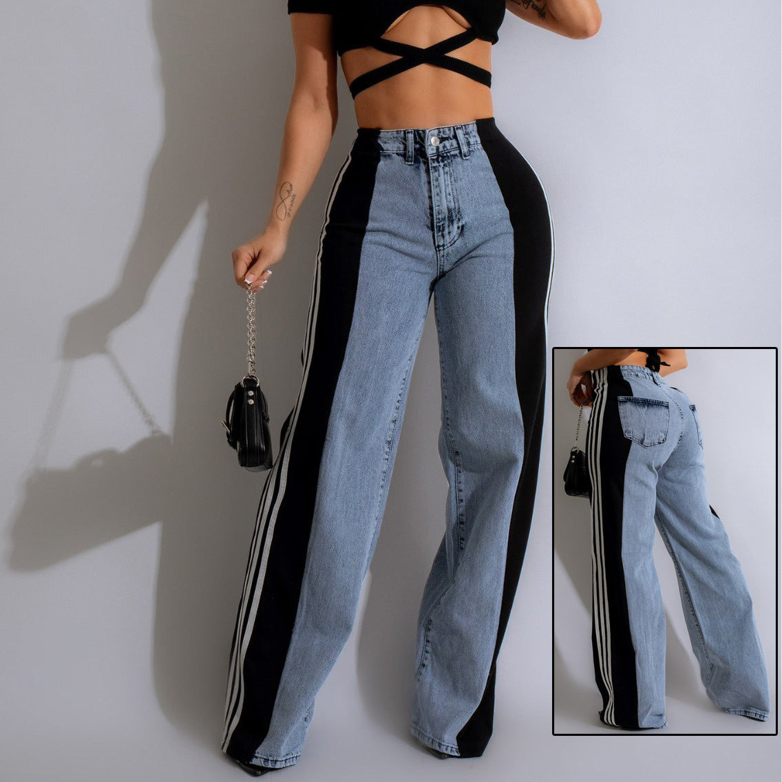 Pantaloni Streetwear Donna 2024 - Vita Alta a Gamba Dritta con Bande